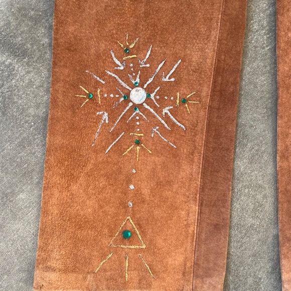 Handmade Vintage High Waist Suede Pants - Sequin work - Picture 4 of 12